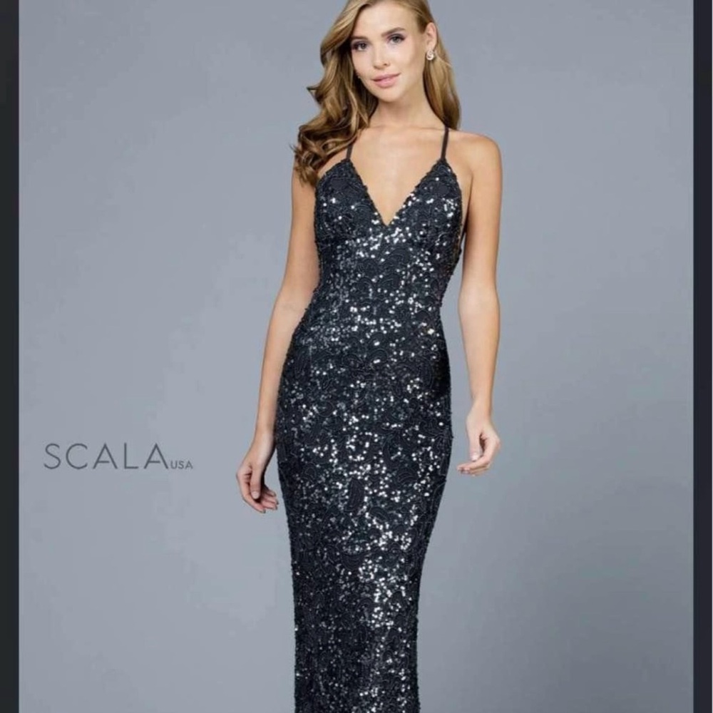 Scala Women's Elegant Black Sequin Maxi Dress